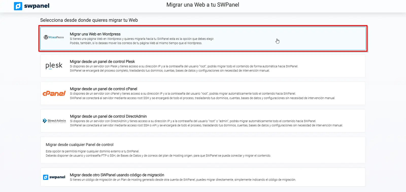 Seleccionar WordPress