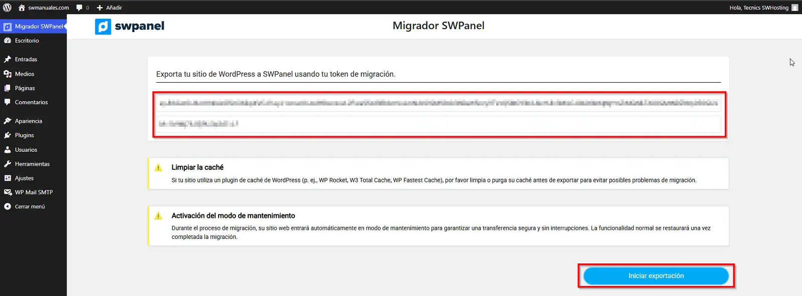 Iniciar exportación