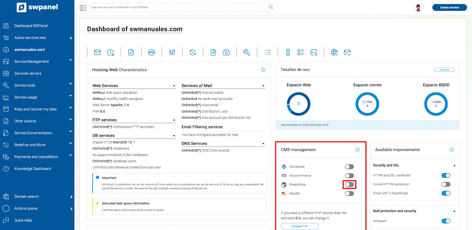 Prem el botó d'instal·lació de Prestashop