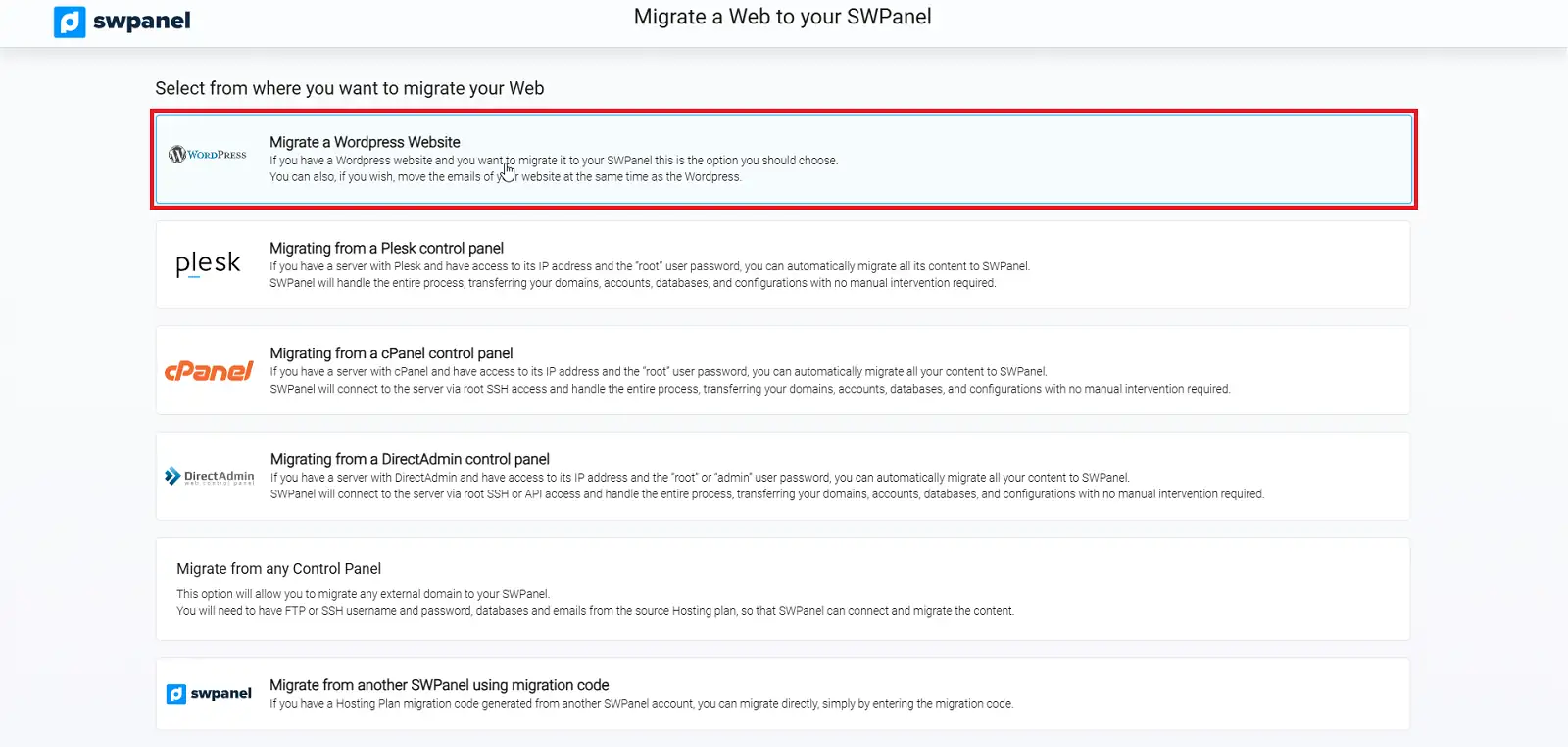 Seleccionar WordPress