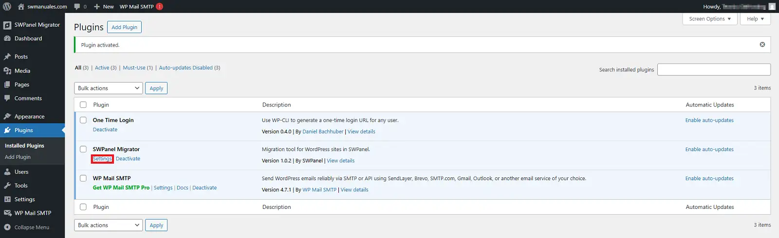 Ajustes plugin