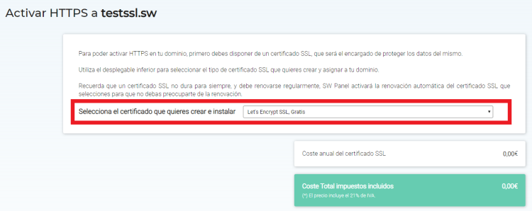SW Panel Le'ts Encrypt